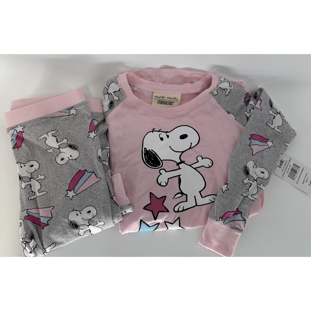 2-Pc Munki Munki Snoopy Rainbow Stars LS Pink Jogger Pants Pajamas Wm's‎ NWT